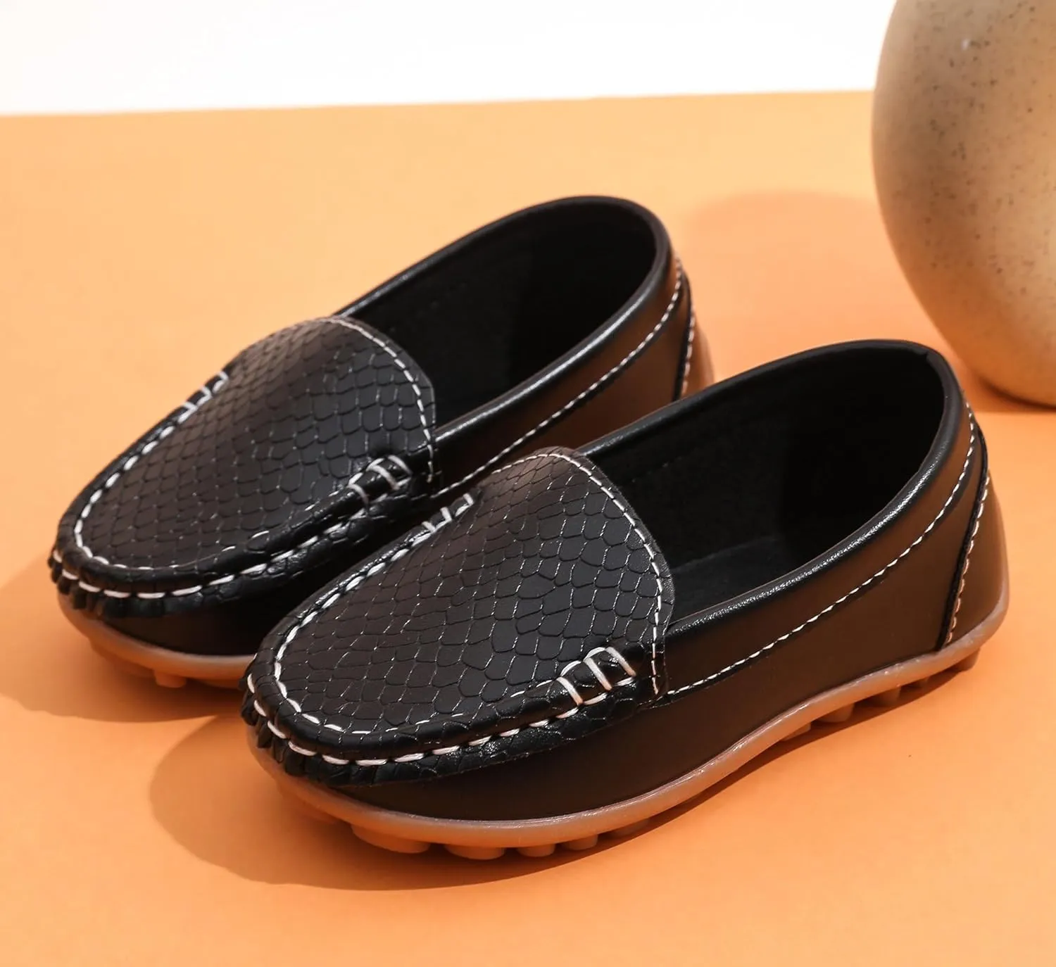 LONSOEN Toddler Little Kid Boys Girls Soft Slip On Loafers Dress Flat Shoes