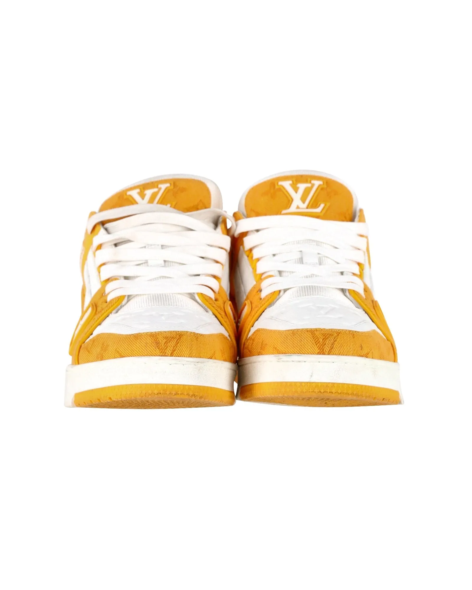 Louis Vuitton Trainer Low Sneakers in Yellow Denim and White Leather