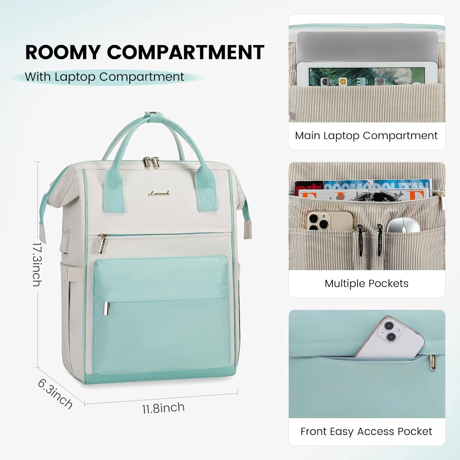 LOVEVOOK Laptop Backpack Purse for Women Waterproof Teacher Nurse Bag, 15.6 Inch Work Laptop Bag with USB Port, Business Travel Computer Backpack