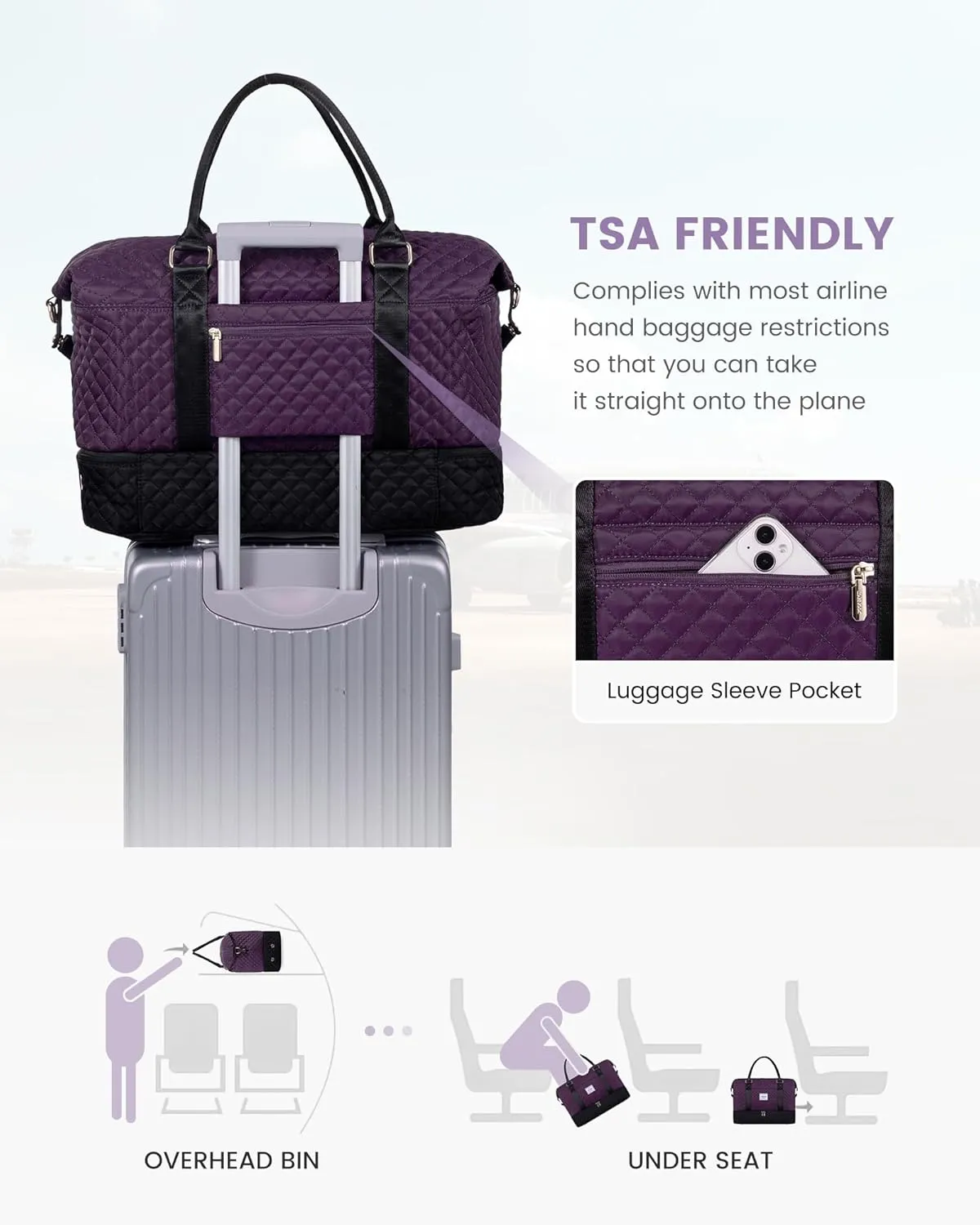 LOVEVOOK Travel Weekender Bag for Women, Carry on Overnight Bag with Shoe Compartment, Travel Duffle Bag Women, Yoga Gym Duffel Bag with Wet Pocket, Hospital Bags for Labor and Delivery, 3 Pcs Set