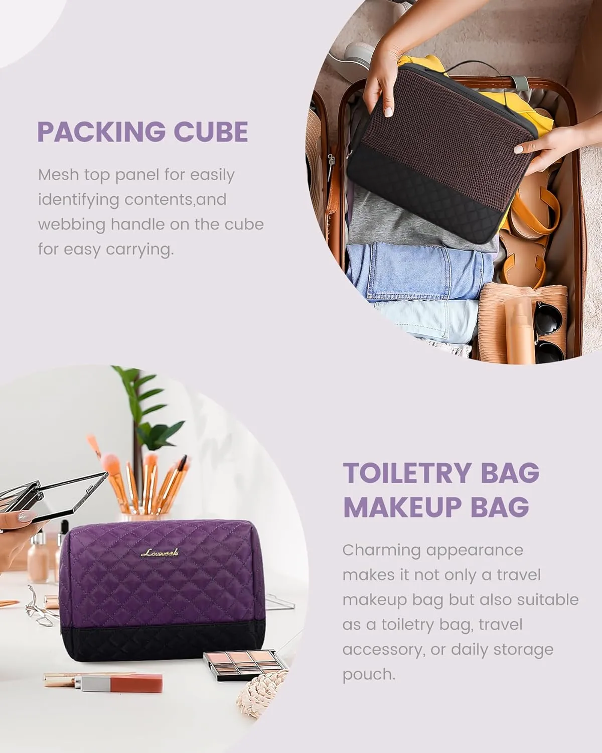 LOVEVOOK Travel Weekender Bag for Women, Carry on Overnight Bag with Shoe Compartment, Travel Duffle Bag Women, Yoga Gym Duffel Bag with Wet Pocket, Hospital Bags for Labor and Delivery, 3 Pcs Set