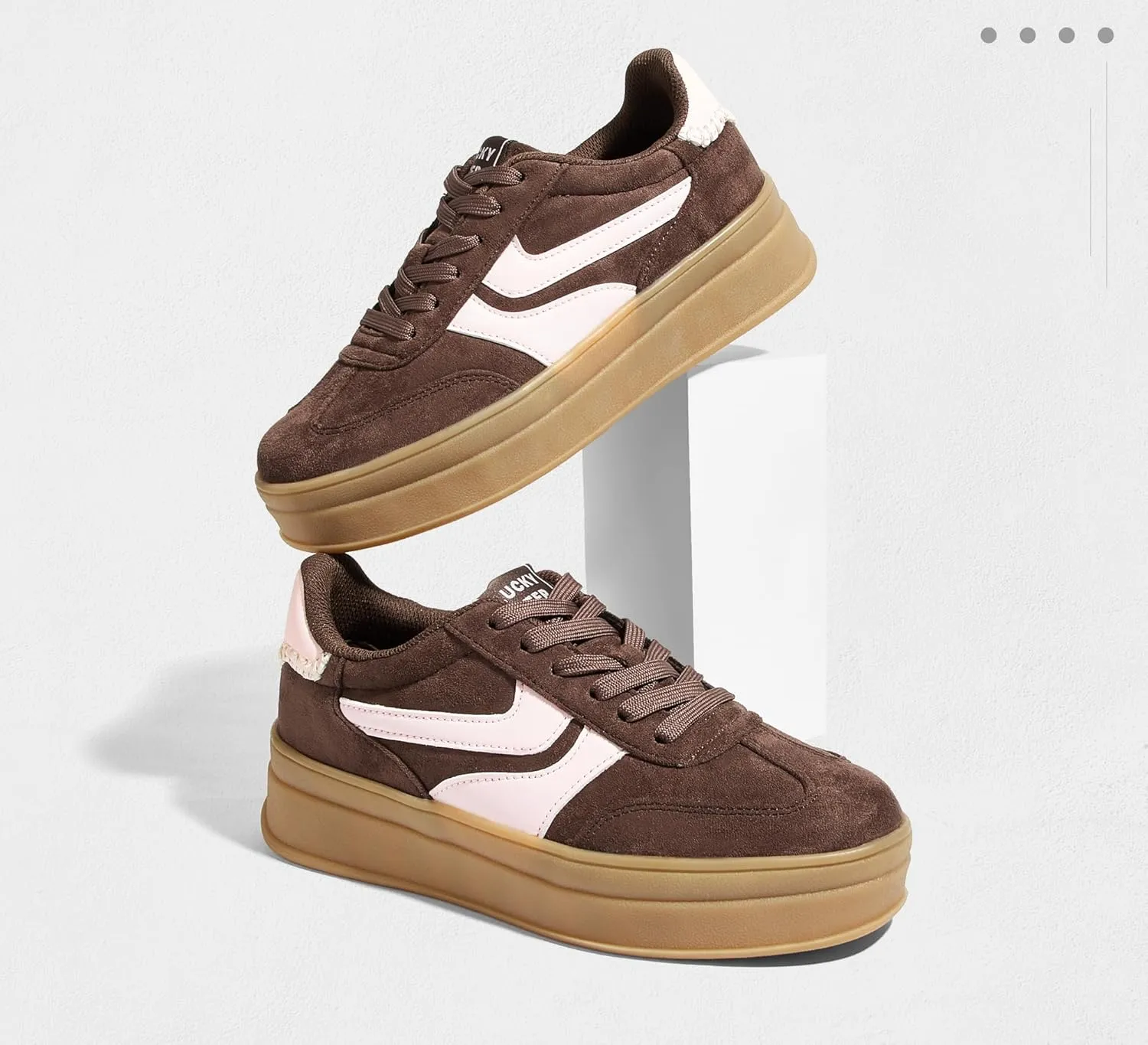 LUCKY STEP Platform Sneakers for Women Fashion Retro Thick Rubber Gum Sole Comfortable Tennis Skate Trainer Classic Walking Shoes Casual Streetwear