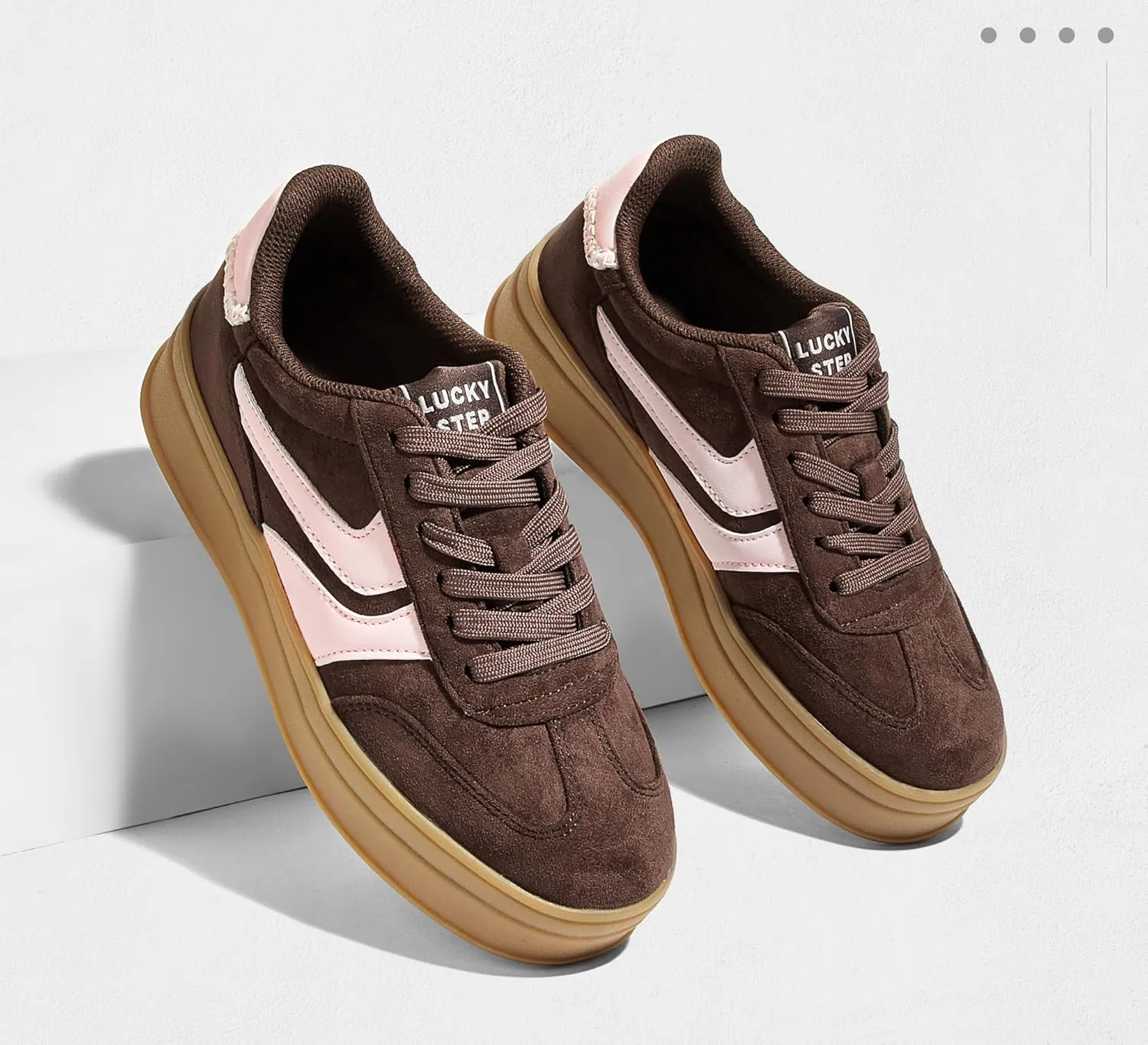 LUCKY STEP Platform Sneakers for Women Fashion Retro Thick Rubber Gum Sole Comfortable Tennis Skate Trainer Classic Walking Shoes Casual Streetwear