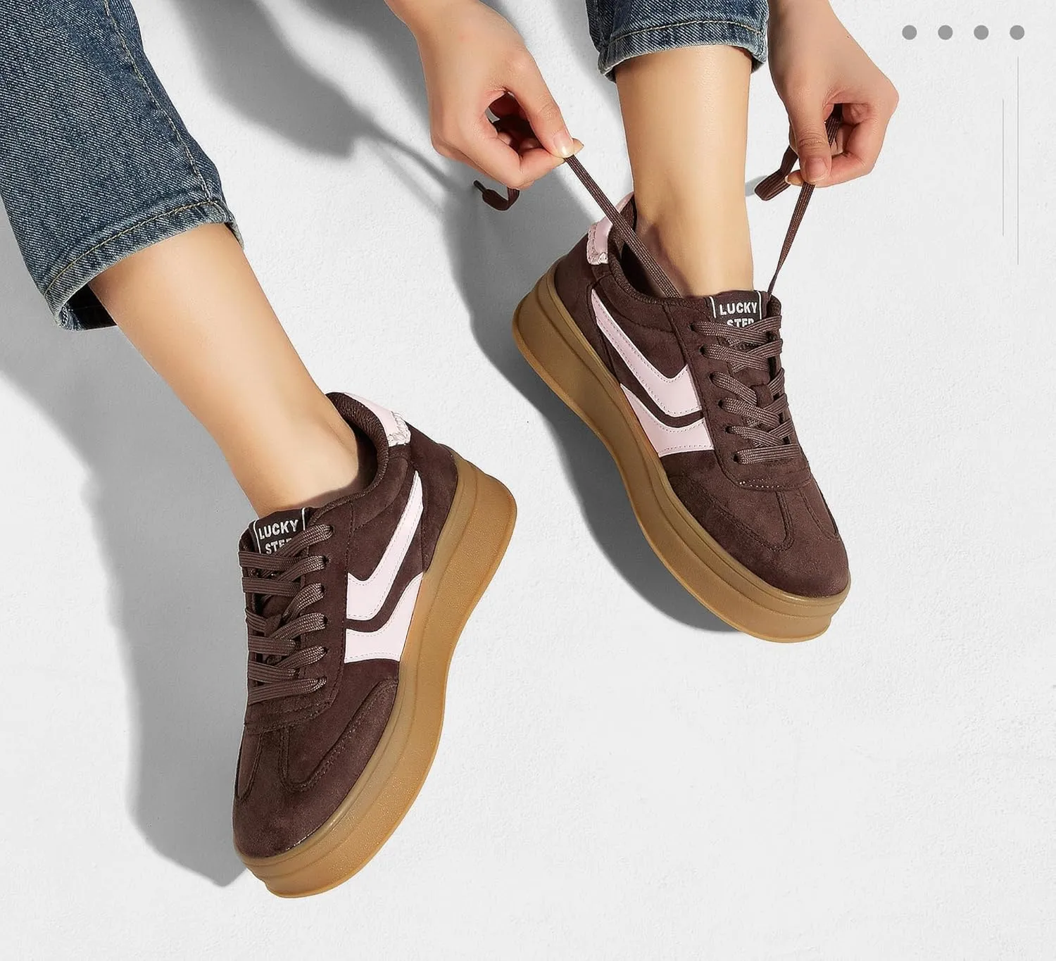 LUCKY STEP Platform Sneakers for Women Fashion Retro Thick Rubber Gum Sole Comfortable Tennis Skate Trainer Classic Walking Shoes Casual Streetwear