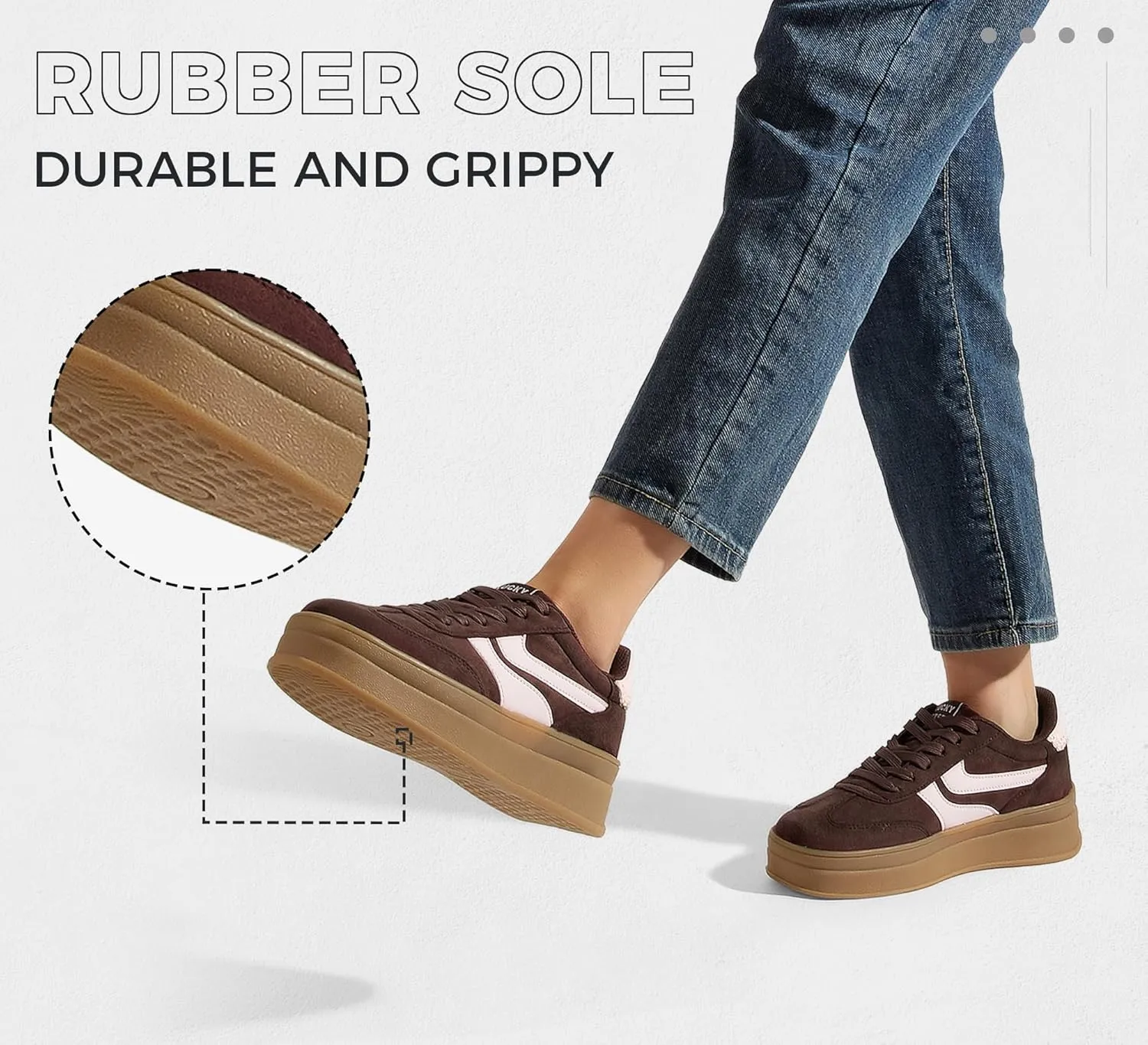 LUCKY STEP Platform Sneakers for Women Fashion Retro Thick Rubber Gum Sole Comfortable Tennis Skate Trainer Classic Walking Shoes Casual Streetwear
