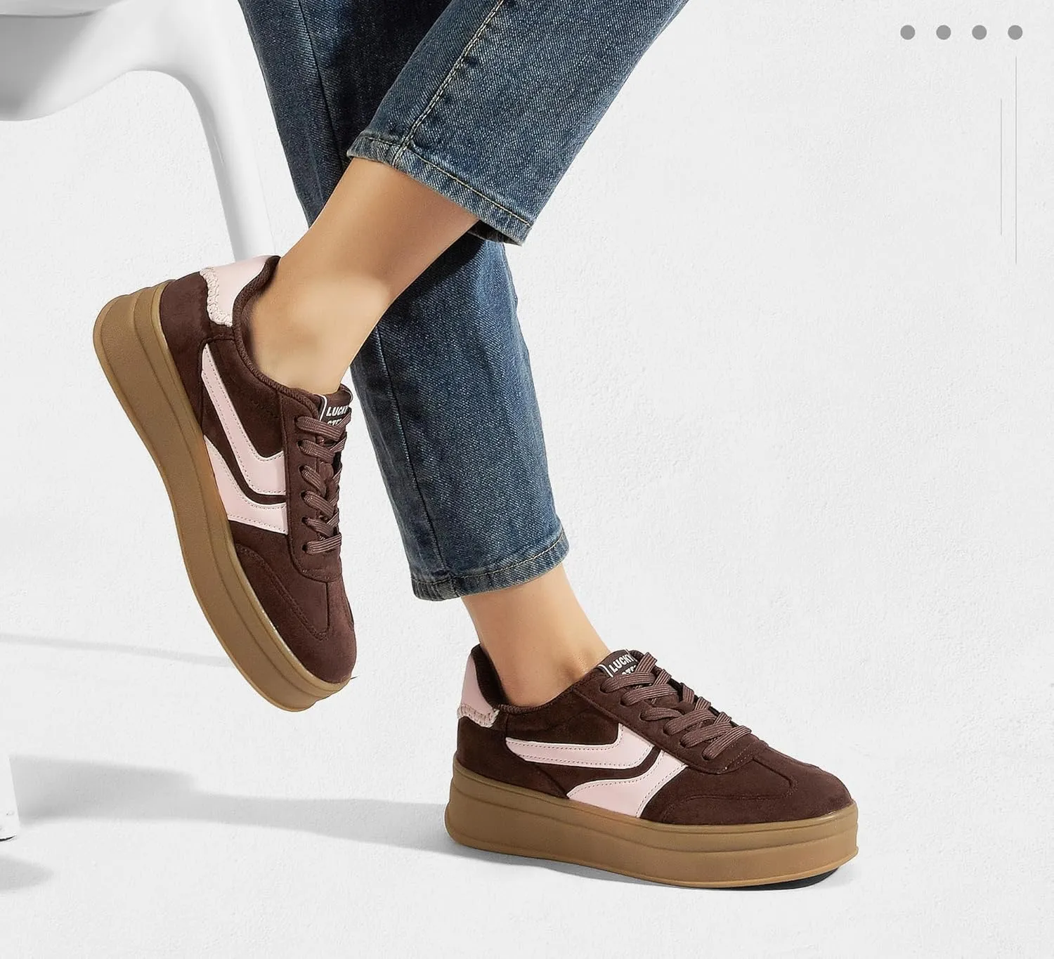 LUCKY STEP Platform Sneakers for Women Fashion Retro Thick Rubber Gum Sole Comfortable Tennis Skate Trainer Classic Walking Shoes Casual Streetwear