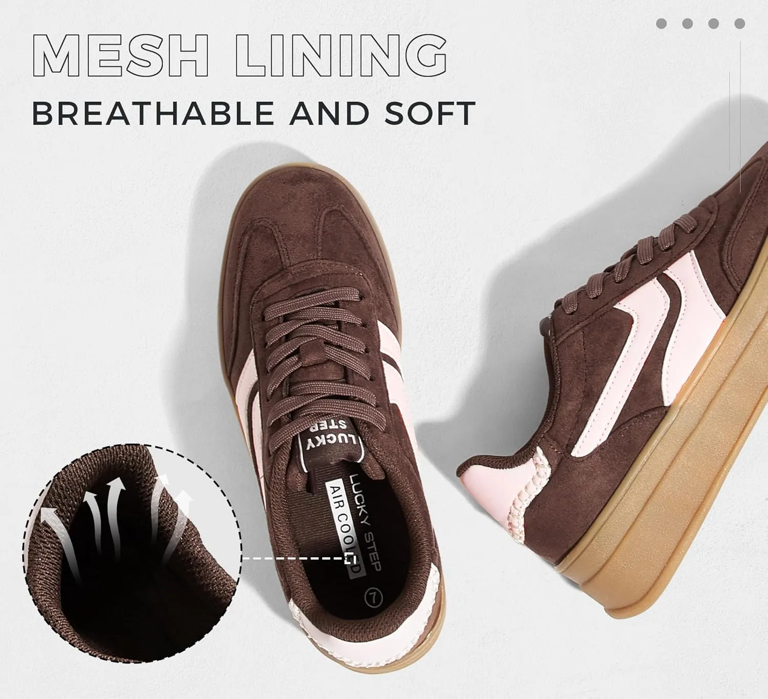 LUCKY STEP Platform Sneakers for Women Fashion Retro Thick Rubber Gum Sole Comfortable Tennis Skate Trainer Classic Walking Shoes Casual Streetwear