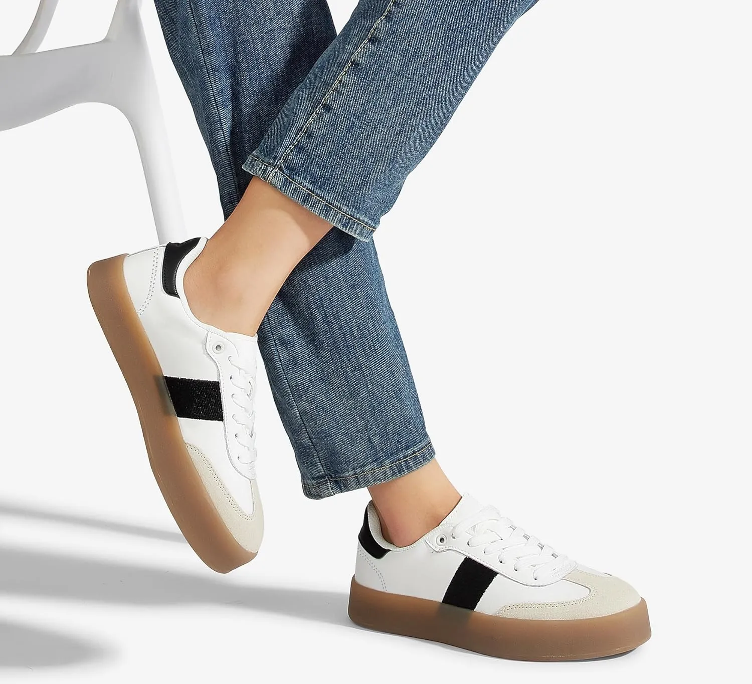 LUCKY STEP Women's Retro Sneakers Fashion Classic Casual Tennis Platform Gum Sole Anti Slip Footwear Faux Leather Trainers Walking Skate Shoes