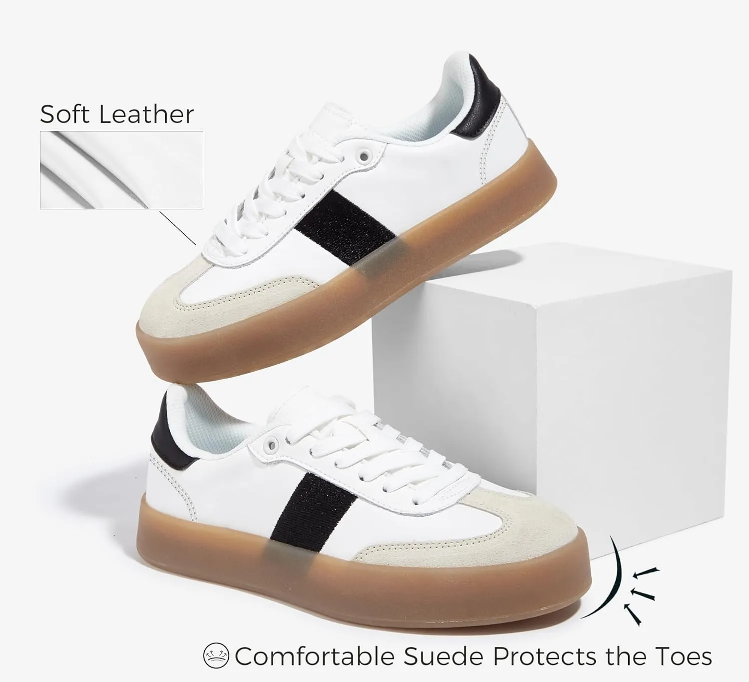 LUCKY STEP Women's Retro Sneakers Fashion Classic Casual Tennis Platform Gum Sole Anti Slip Footwear Faux Leather Trainers Walking Skate Shoes