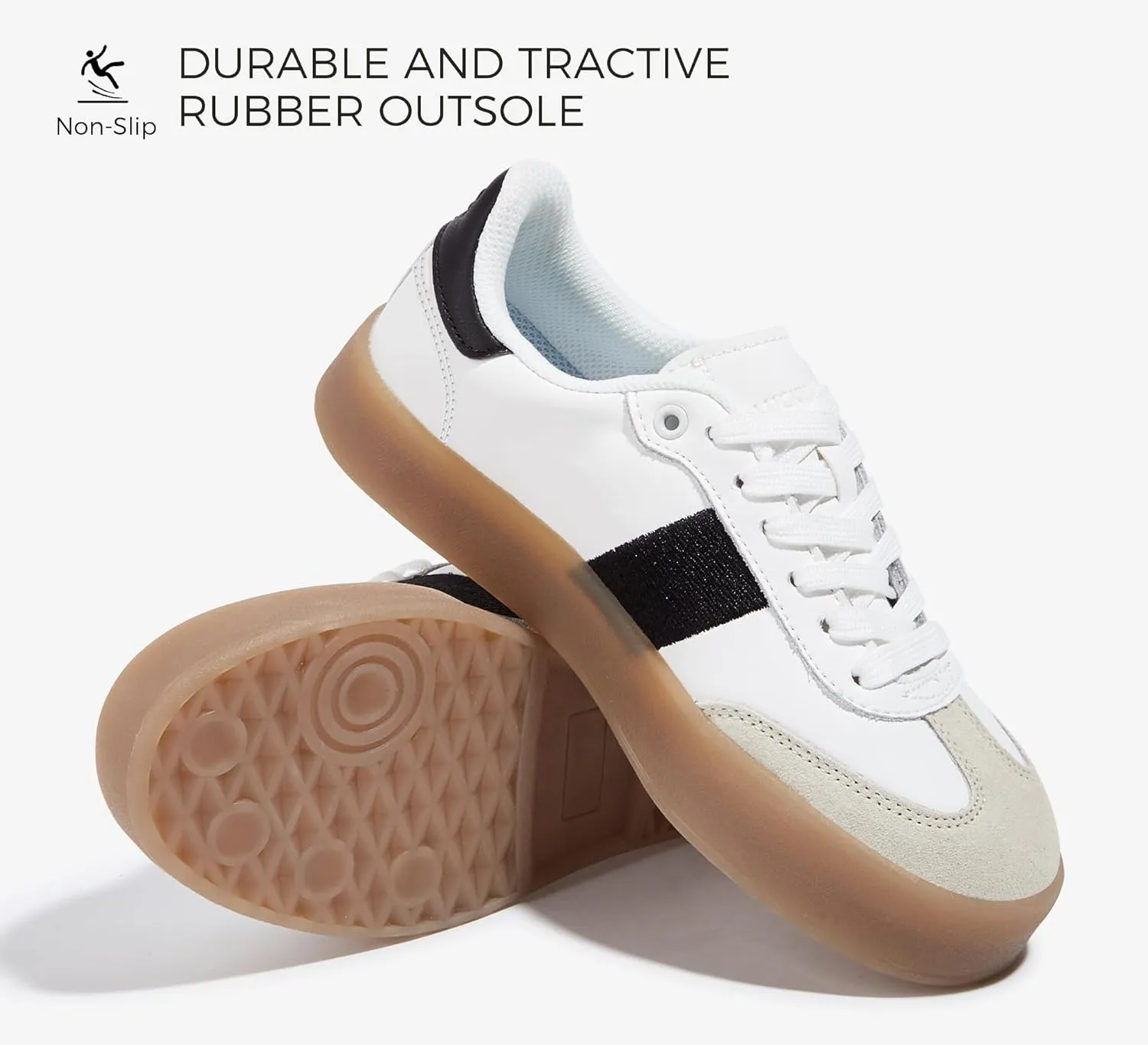 LUCKY STEP Women's Retro Sneakers Fashion Classic Casual Tennis Platform Gum Sole Anti Slip Footwear Faux Leather Trainers Walking Skate Shoes
