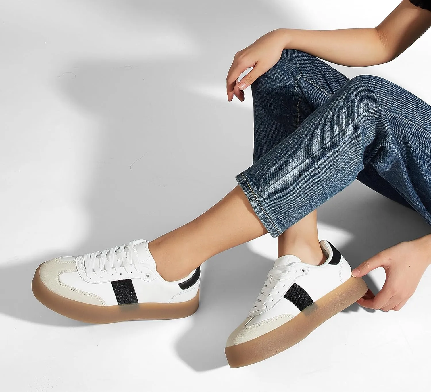 LUCKY STEP Women's Retro Sneakers Fashion Classic Casual Tennis Platform Gum Sole Anti Slip Footwear Faux Leather Trainers Walking Skate Shoes
