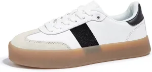LUCKY STEP Women's Retro Sneakers Fashion Classic Casual Tennis Platform Gum Sole Anti Slip Footwear Faux Leather Trainers Walking Skate Shoes