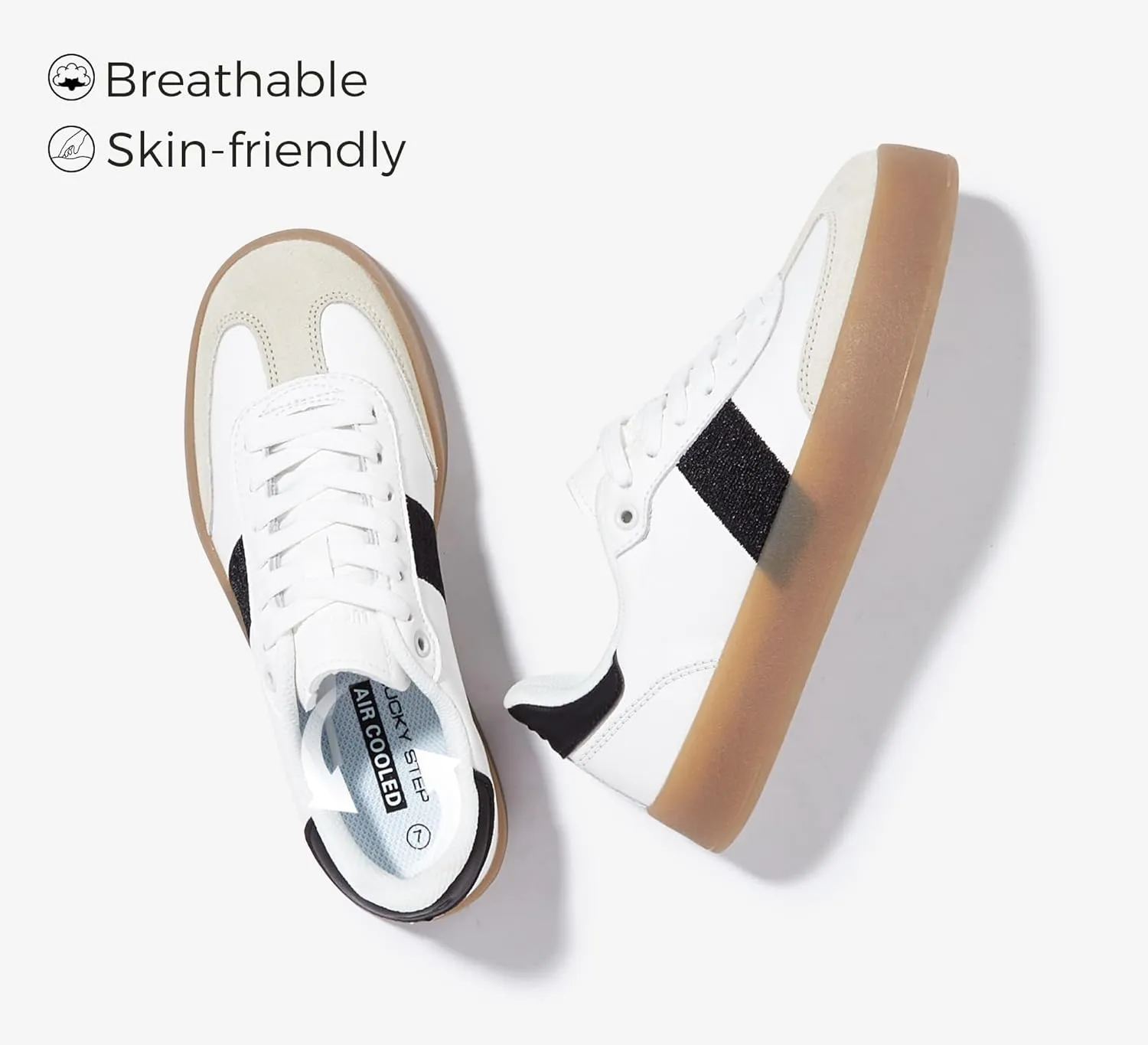 LUCKY STEP Women's Retro Sneakers Fashion Classic Casual Tennis Platform Gum Sole Anti Slip Footwear Faux Leather Trainers Walking Skate Shoes
