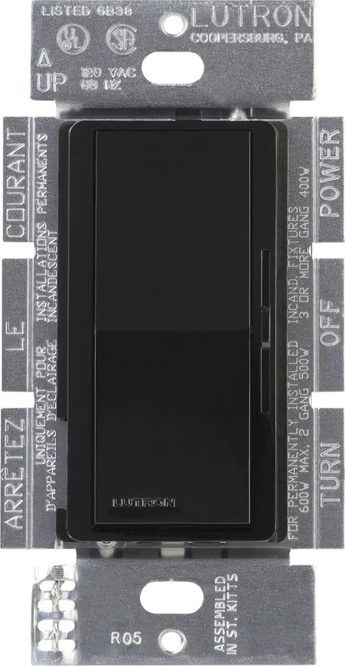 Lutron Diva Dimmer Switch for Incandescent Bulbs, 600-Watt/Single-Pole, DV-600P-BL, Black