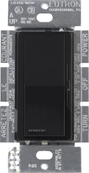 Lutron Diva Dimmer Switch for Incandescent Bulbs, 600-Watt/Single-Pole, DV-600P-BL, Black