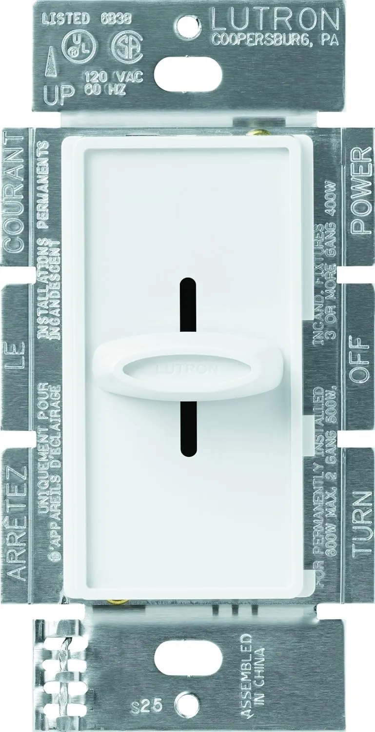 Lutron Skylark Slide-to-Off Dimmer, 1000-Watt Incandescent, Single-Pole, S-1000-WH, White
