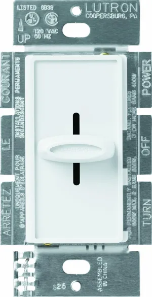 Lutron Skylark Slide-to-Off Dimmer, 1000-Watt Incandescent, Single-Pole, S-1000-WH, White