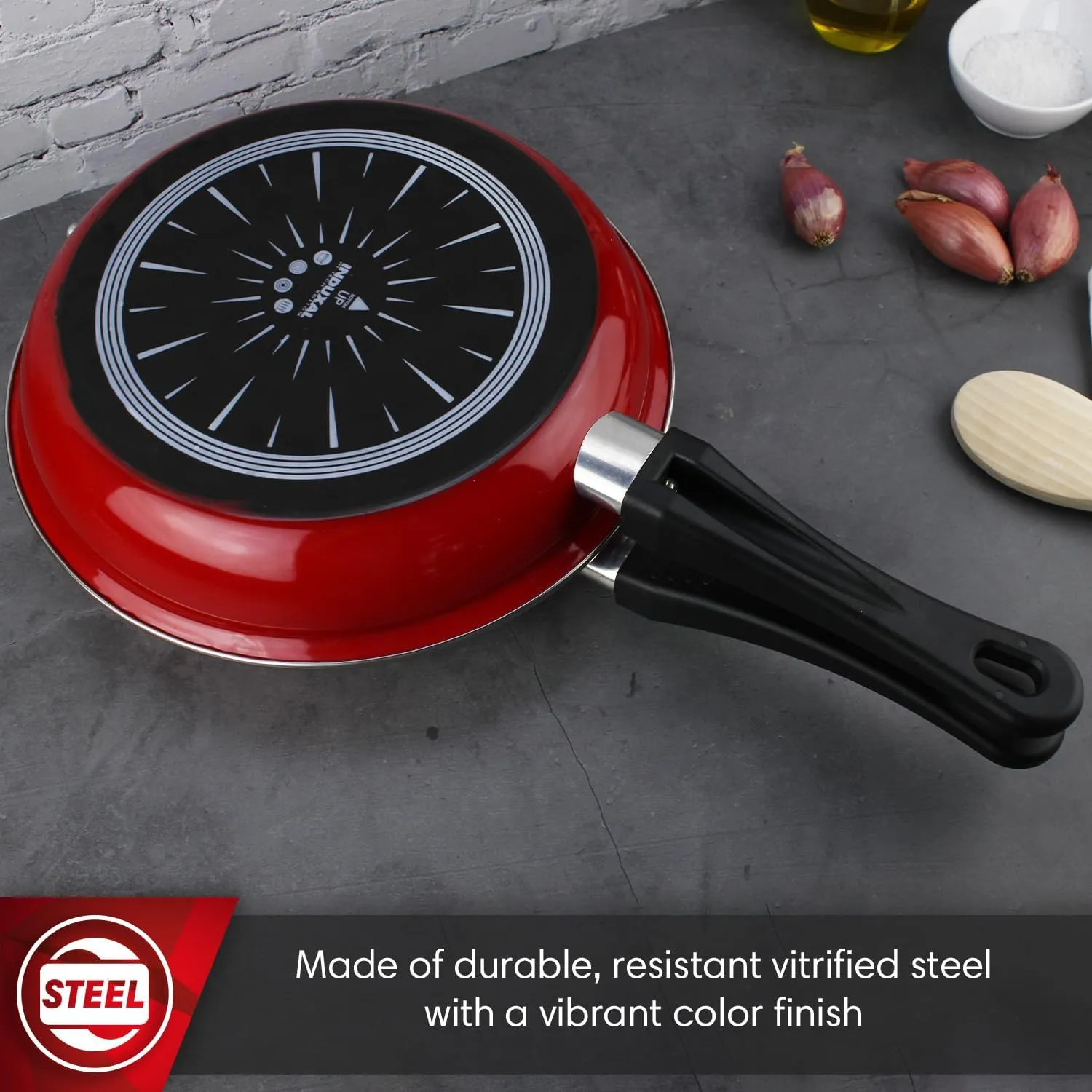 MAGEFESA 9.4" Double Sided Frying Pan – Perfect for Spanish Tortilla & Frittata, Non-Stick, Vitrified Steel, Induction Compatible, Dishwasher Safe, Red
