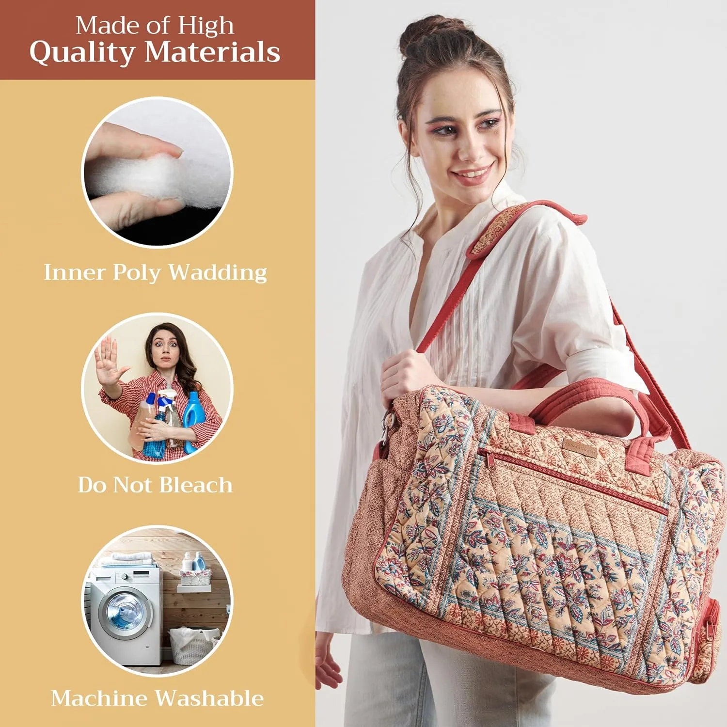 Maison d' Hermine Weekend Bag Cotton Quilted Duffel Overnight Luggage Weekender Gym Bag for Gifts Travel Men Women Business Travellers Family Trip, Asmi