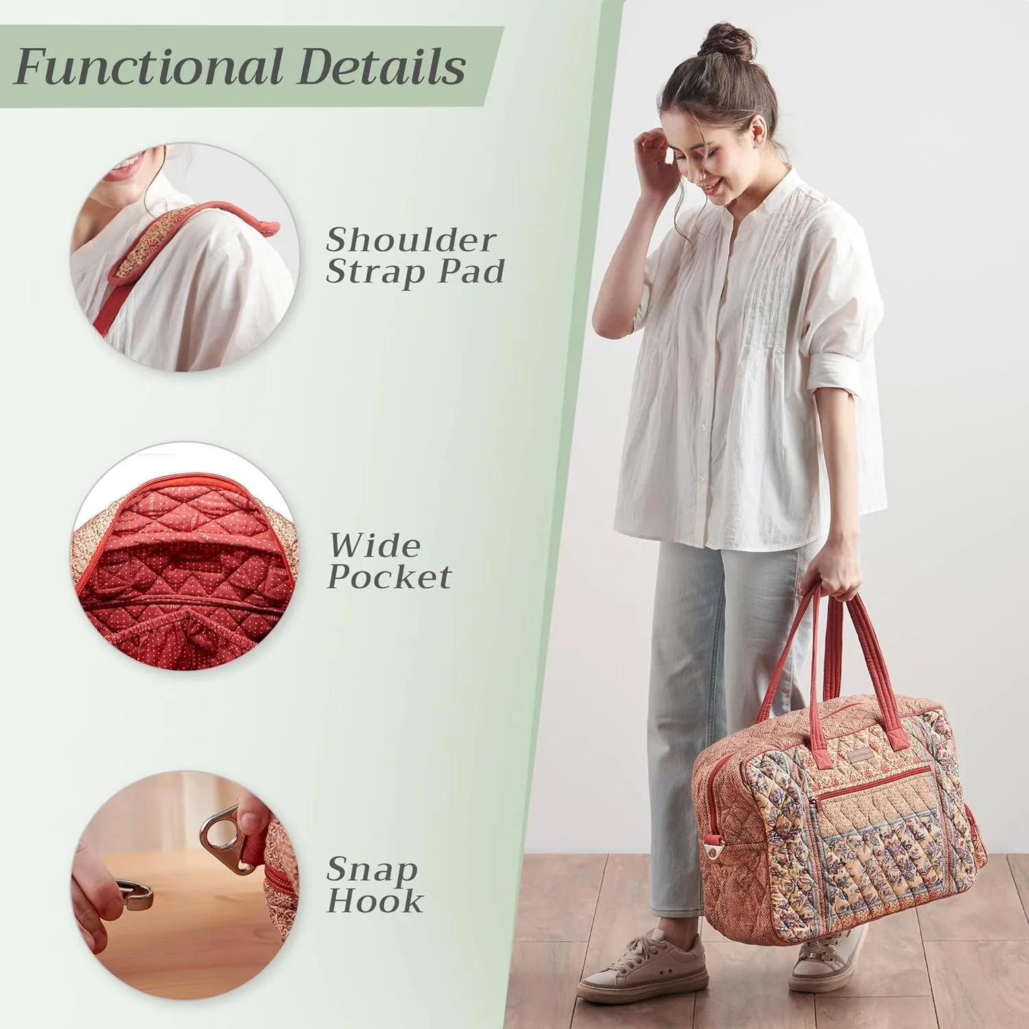 Maison d' Hermine Weekend Bag Cotton Quilted Duffel Overnight Luggage Weekender Gym Bag for Gifts Travel Men Women Business Travellers Family Trip, Asmi