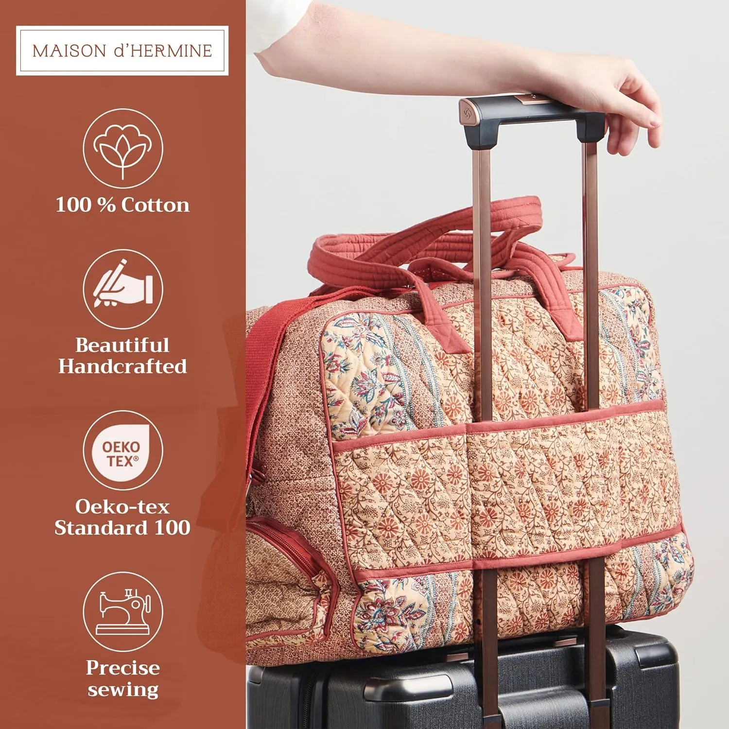 Maison d' Hermine Weekend Bag Cotton Quilted Duffel Overnight Luggage Weekender Gym Bag for Gifts Travel Men Women Business Travellers Family Trip, Asmi