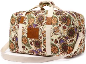 Malirona 22"Canvas Weekender Overnight Bags Travel Duffel Bag Carry On Bag for Women and Girls (Yellow Flower)