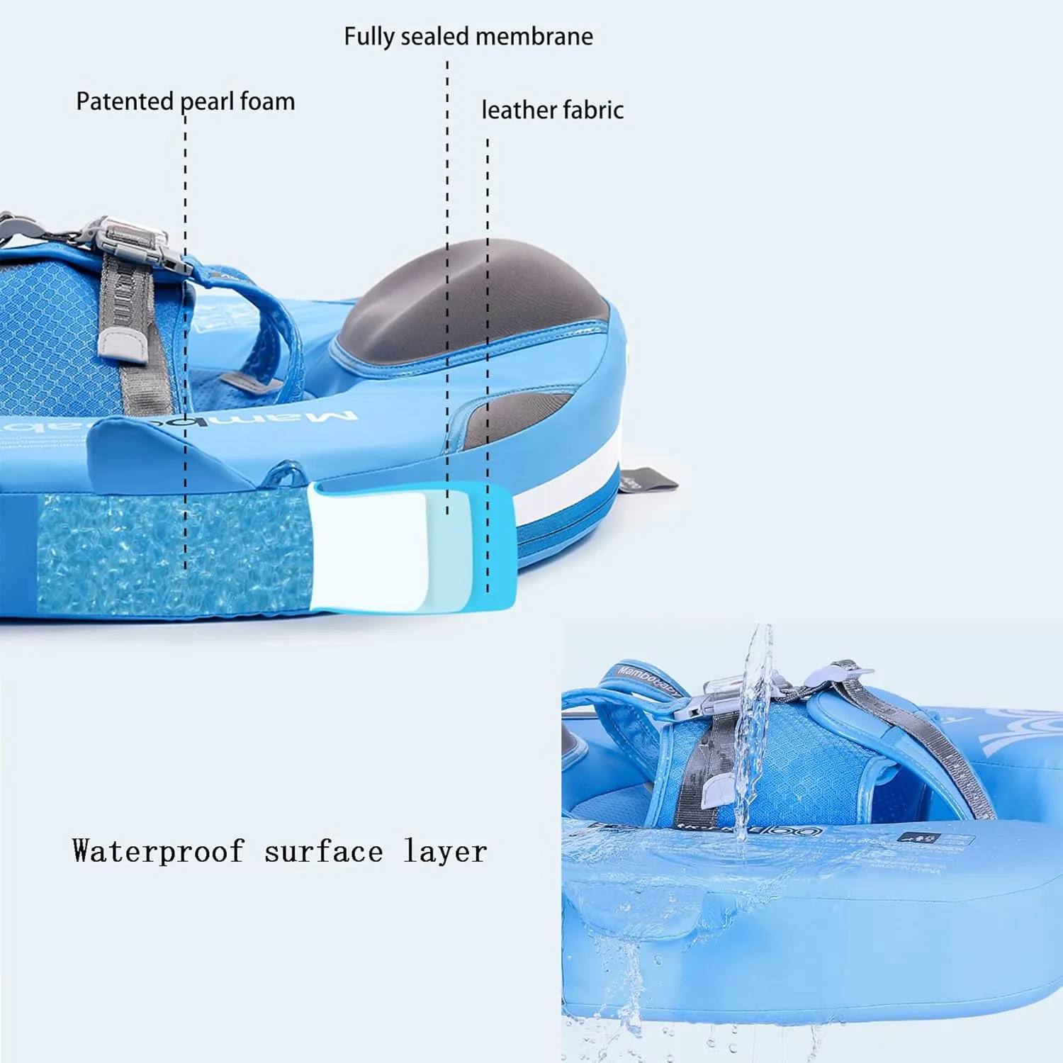 Mambobaby Floats with Canopy &Tail, Non-Inflatable Baby Float for Pool Add Tail Avoid Flip Swim Trainer Baby Floats for Toddler Boys Girls(Narwhal-Blue)