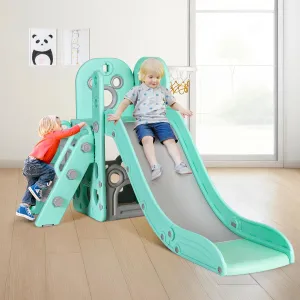 MAMIZO 5 in 1 Toddlers Slide Set, Kids Slides w/Climber, Storage, Basketball Hoop, Ball, Suction Cup Reinforced Base, Indoor Outdoor Playground Slide Playset Kids Age 3  (Green)