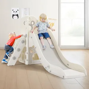 MAMIZO 5 in 1 Toddlers Slide Set, Kids Slides w/Climber, Storage, Basketball Hoop, Ball, Suction Cup Reinforced Base, Indoor Outdoor Playground Slide Playset Kids Age 3  (White)