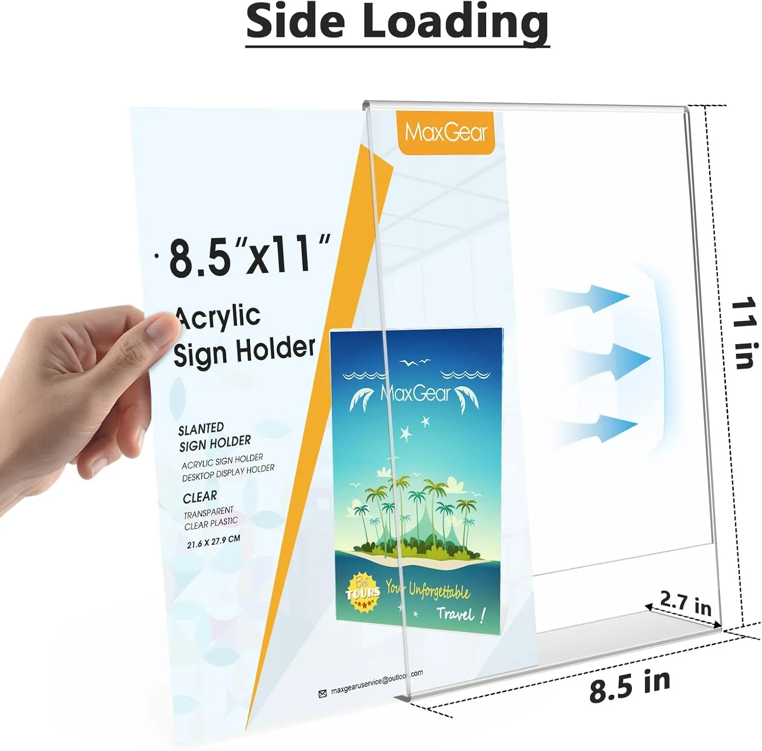MaxGear 6 Pack Acrylic Sign Holder 8.5 X 11, Plastic Paper Holder With Vertical Slanted Back, Picture Photo Frames Display Stand Flyer and Document Organizer for Office Desktop Use