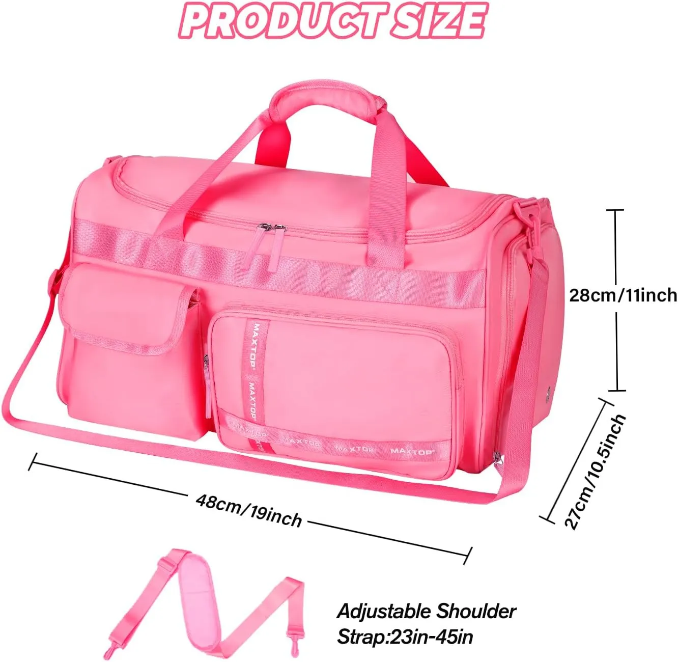 MAXTOP Hot Pink Gym Bag for Women Dance Fitness Tote Workout Duffle Bag with Dry and Wet Separation Overnight Bag for Yoga Travel Weekend