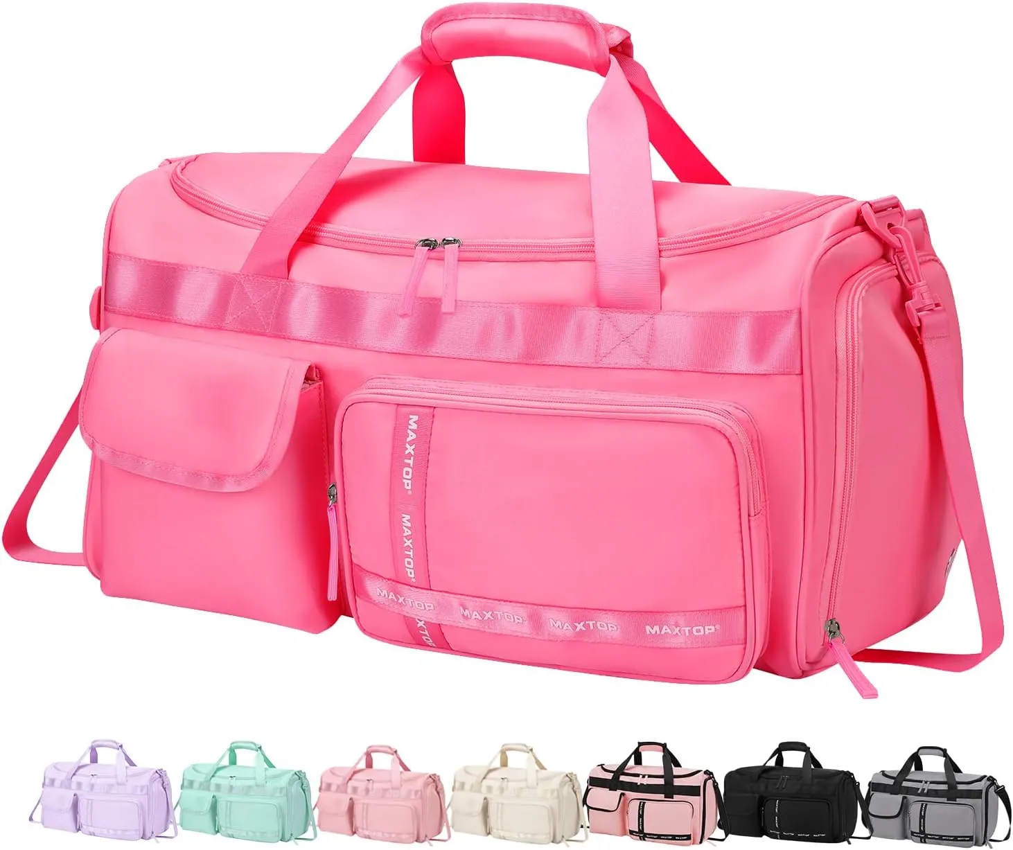 MAXTOP Hot Pink Gym Bag for Women Dance Fitness Tote Workout Duffle Bag with Dry and Wet Separation Overnight Bag for Yoga Travel Weekend