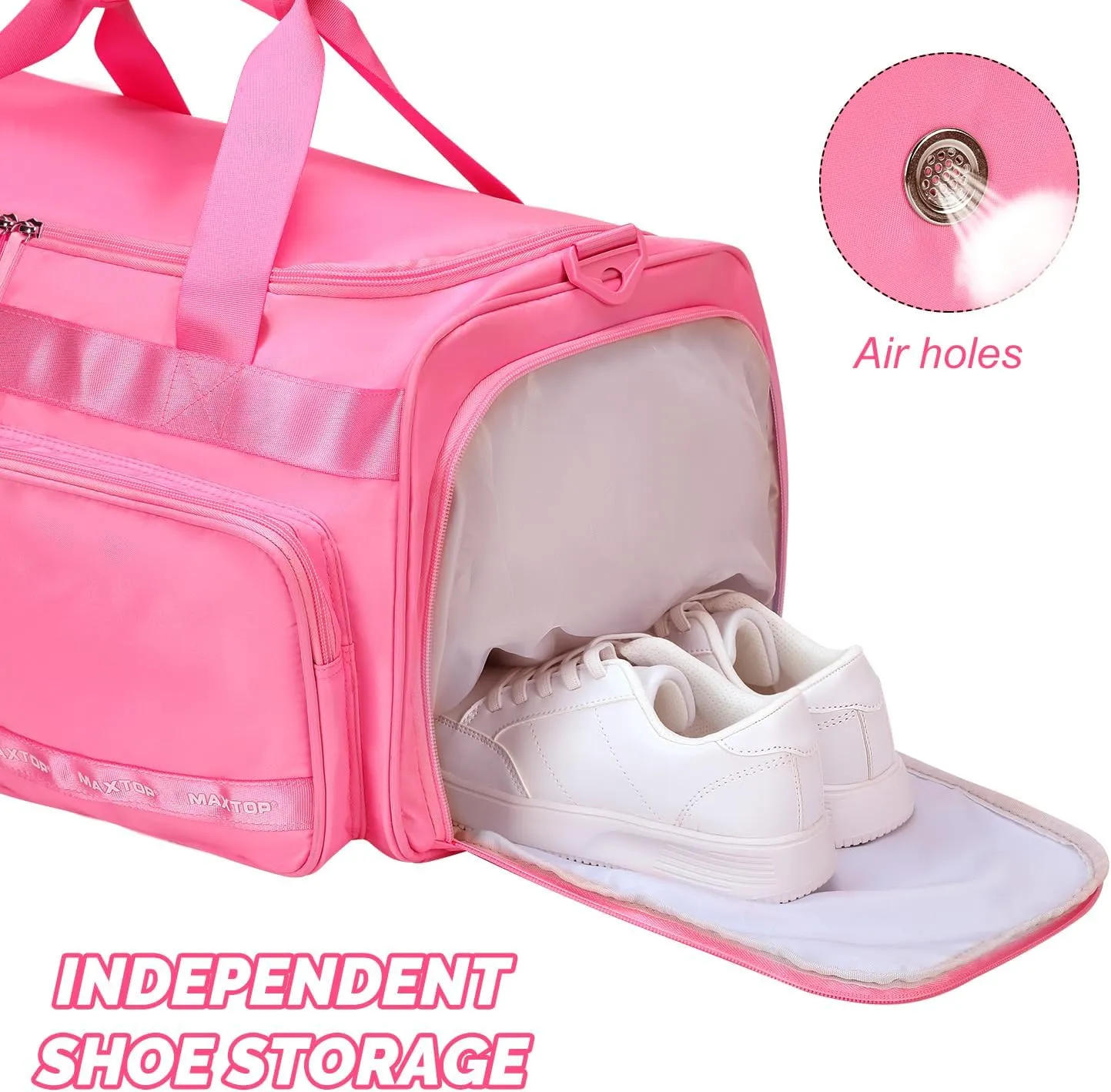 MAXTOP Hot Pink Gym Bag for Women Dance Fitness Tote Workout Duffle Bag with Dry and Wet Separation Overnight Bag for Yoga Travel Weekend