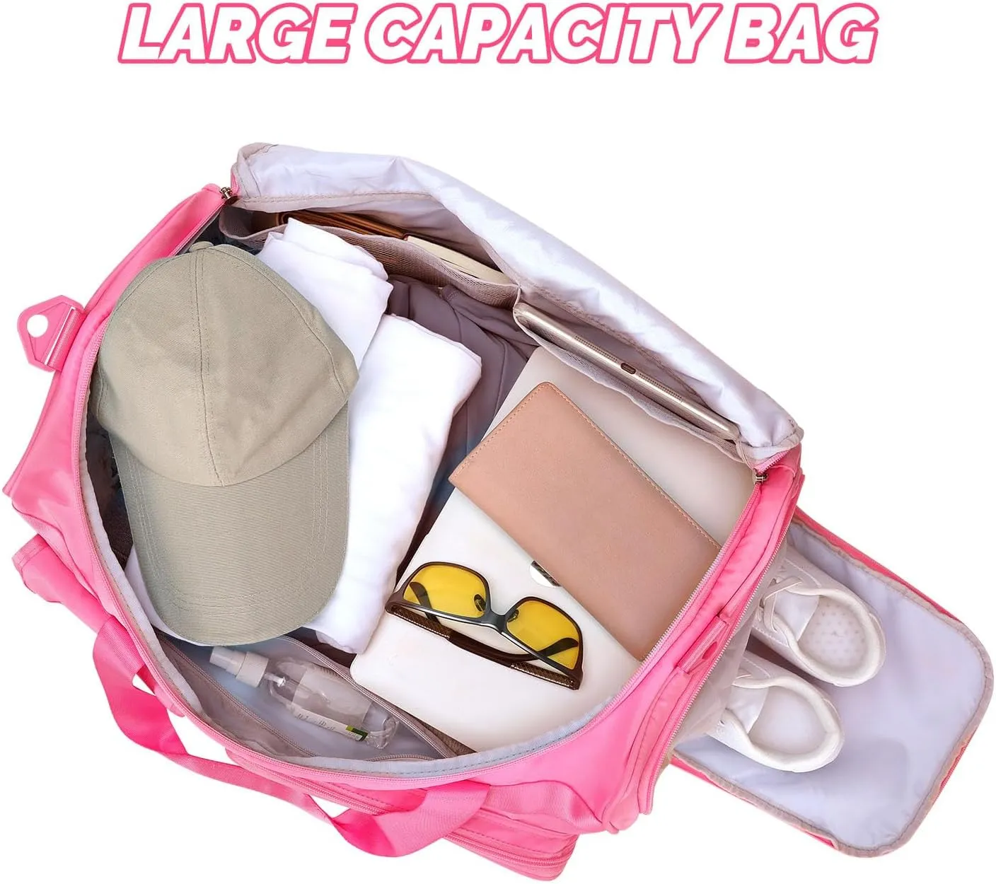 MAXTOP Hot Pink Gym Bag for Women Dance Fitness Tote Workout Duffle Bag with Dry and Wet Separation Overnight Bag for Yoga Travel Weekend