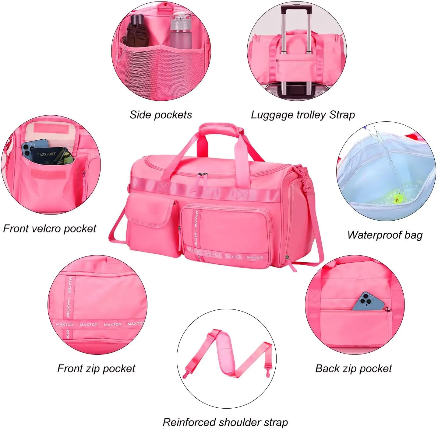 MAXTOP Hot Pink Gym Bag for Women Dance Fitness Tote Workout Duffle Bag with Dry and Wet Separation Overnight Bag for Yoga Travel Weekend