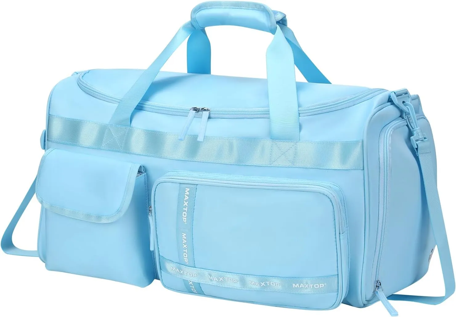 MAXTOP Light Blue Gym Bag Water Resistant Travel Duffel Bag with Dry Wet Separated Pocket Travel Essential Tote Duffle Bag for Yoga Beach Sports Gear Storage