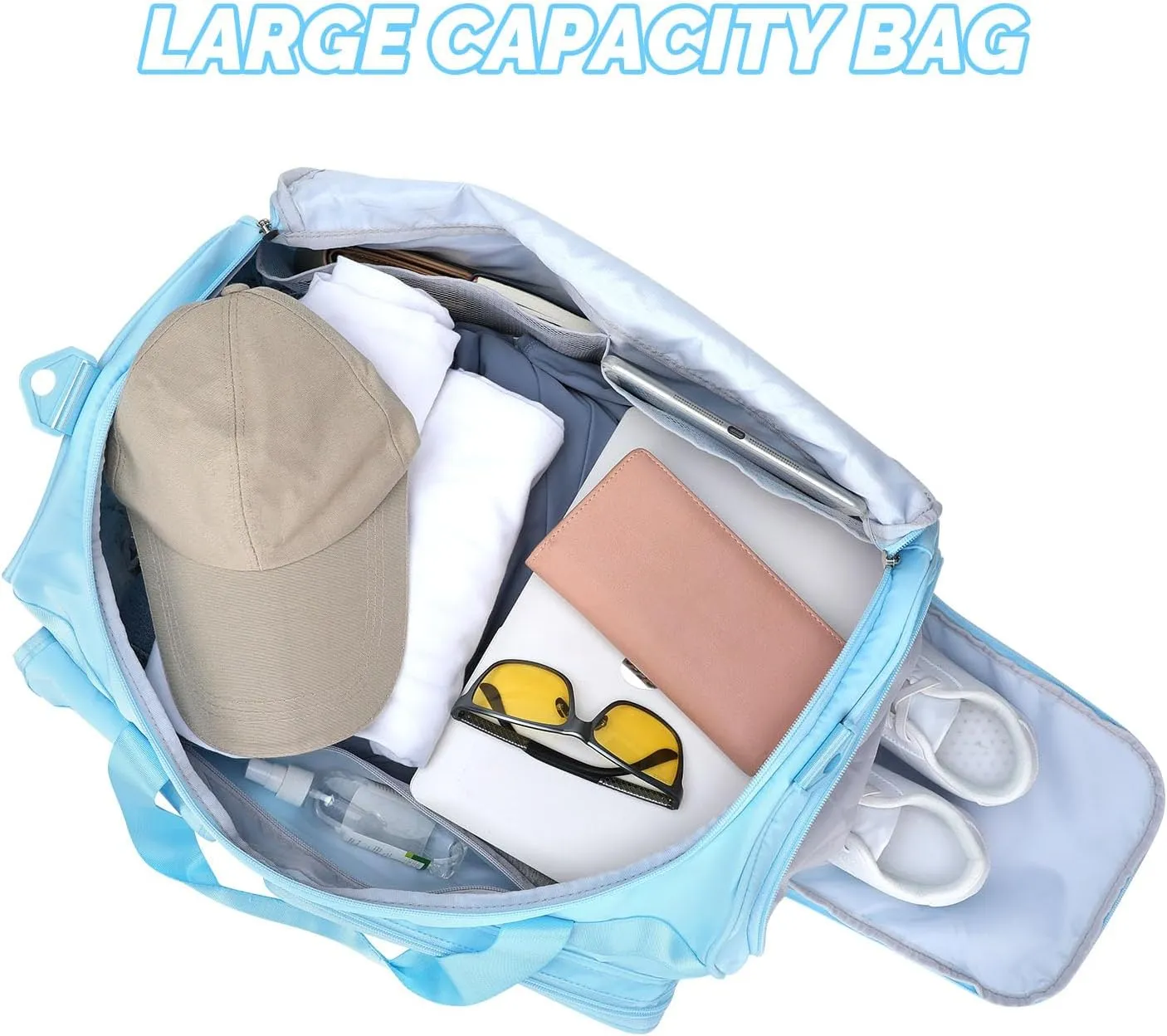 MAXTOP Light Blue Gym Bag Water Resistant Travel Duffel Bag with Dry Wet Separated Pocket Travel Essential Tote Duffle Bag for Yoga Beach Sports Gear Storage