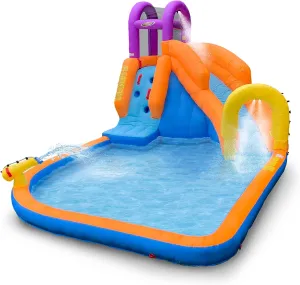 Mega Tornado Twist Inflatable Water Slide for Kids - Water Park with Slides, Climbing Wall, Water Cannon and Splash Pool - Ages 5 and Up - with Blower