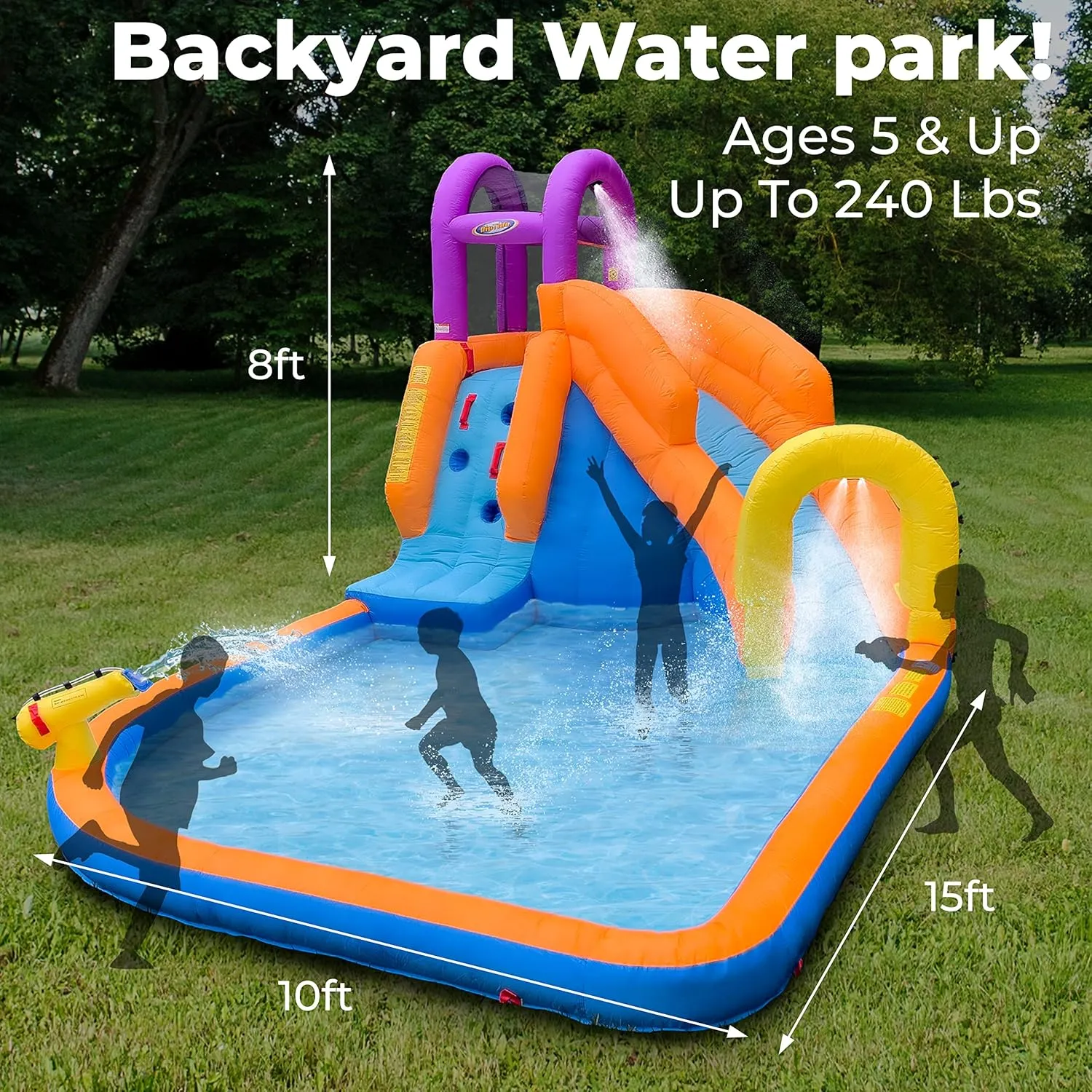 Mega Tornado Twist Inflatable Water Slide for Kids - Water Park with Slides, Climbing Wall, Water Cannon and Splash Pool - Ages 5 and Up - with Blower