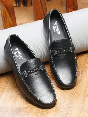 Men Black Solid Leather Formal Slip-On