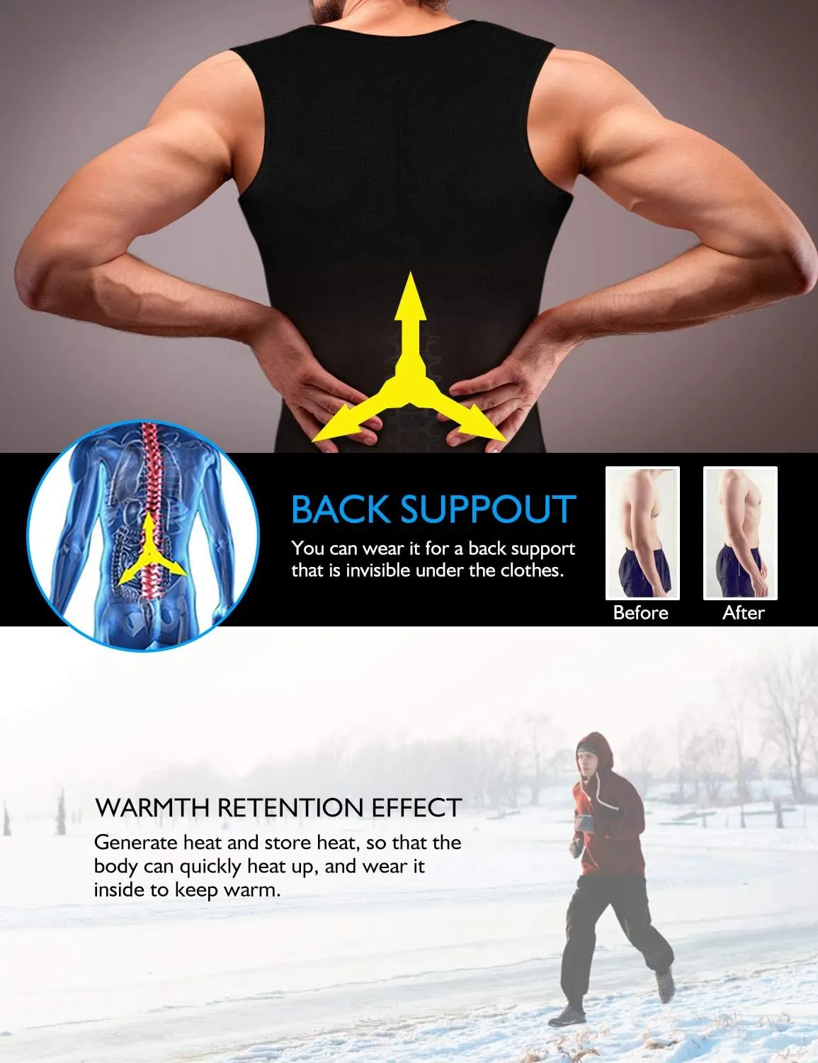 Men Sweat Sauna Vest Waist Trainer Body Shaper Hot Neoprene Sport Fitness Gym Workout Tank Top