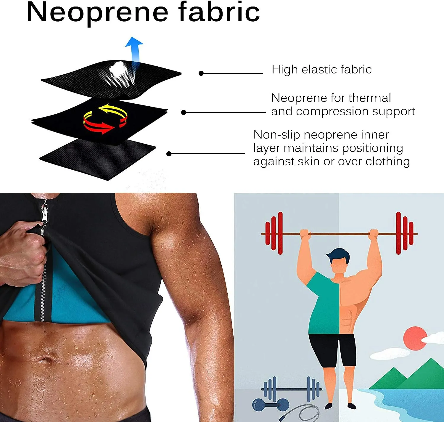 Men Sweat Sauna Vest Waist Trainer Body Shaper Hot Neoprene Sport Fitness Gym Workout Tank Top