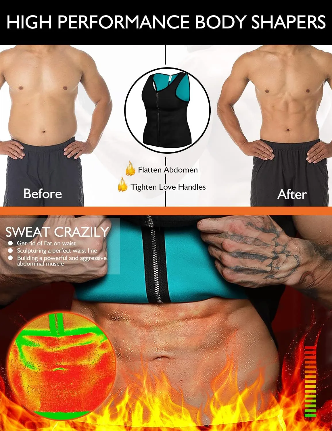 Men Sweat Sauna Vest Waist Trainer Body Shaper Hot Neoprene Sport Fitness Gym Workout Tank Top