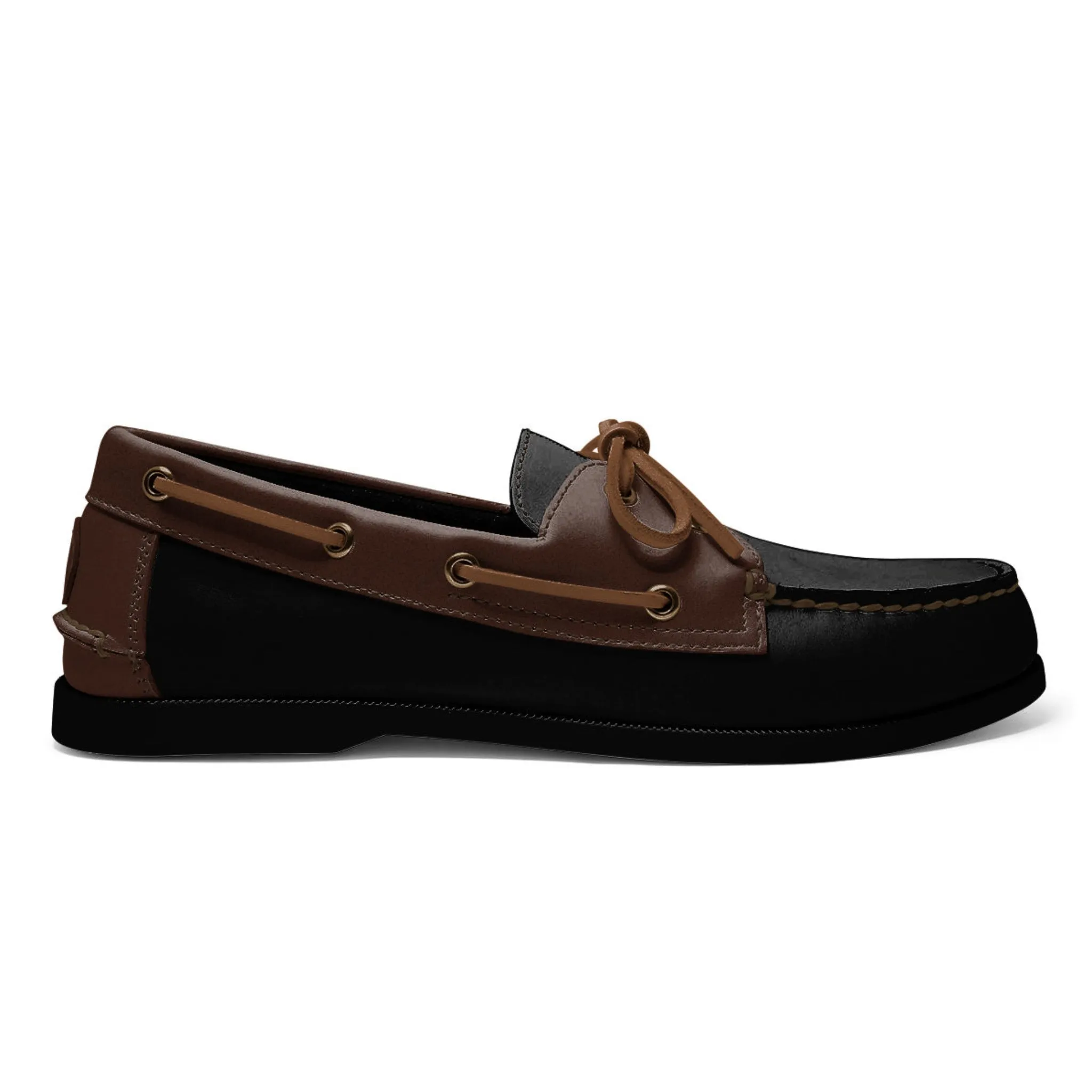 Men’s 2 Eyelet LE Boat Shoe: Black Brown