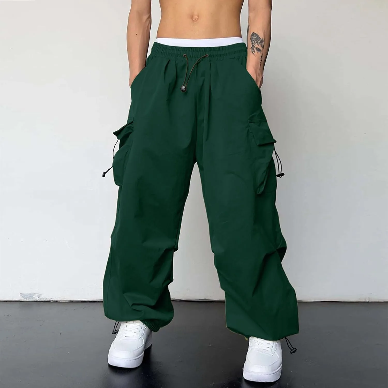 Men's Baggy Cargo Pants Casual Cotton Elasticated Waist Pant Streetwear with Multiple Pockets