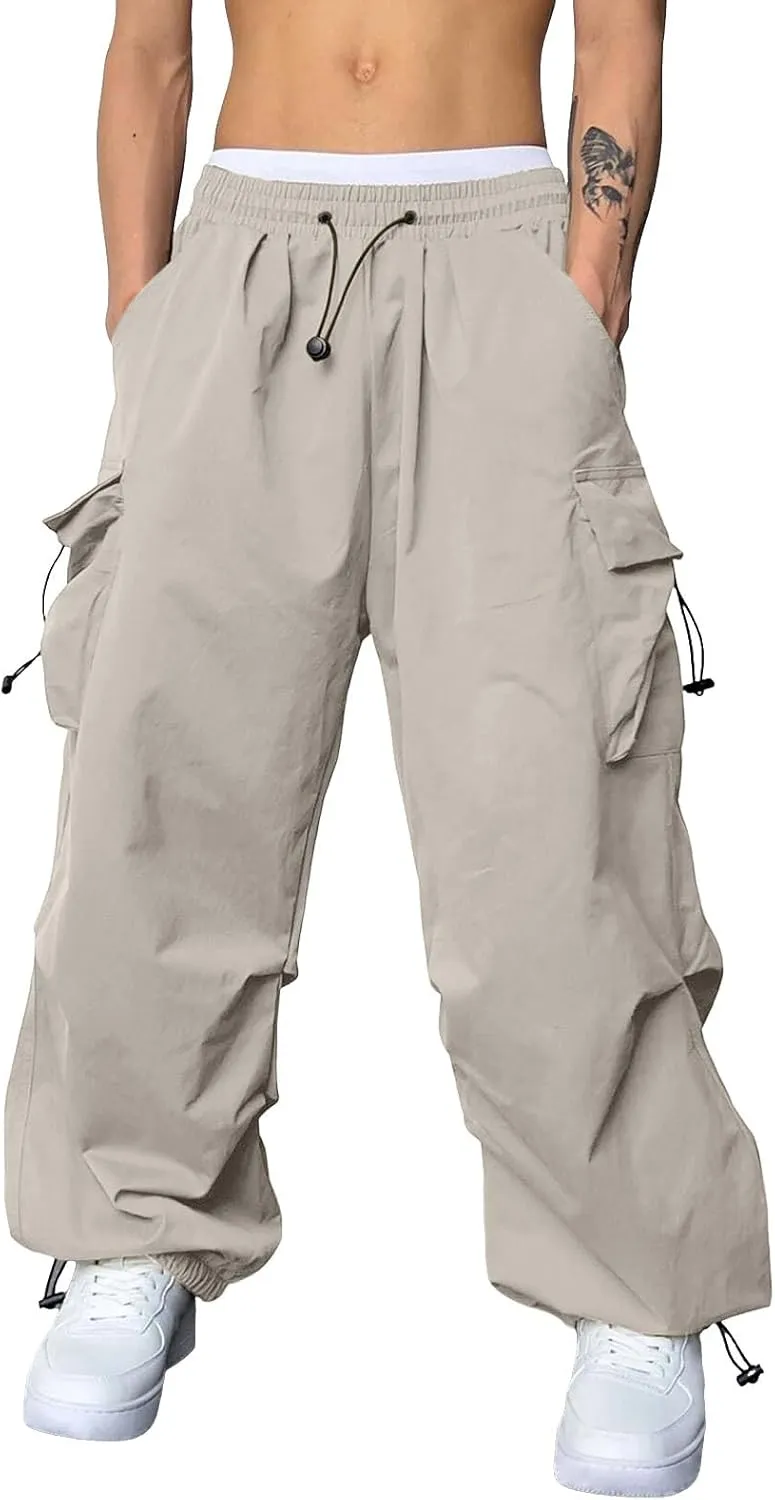 Men's Baggy Cargo Pants Casual Cotton Stretch Elastic Waist Pant Hiking Pant Multi Pockets