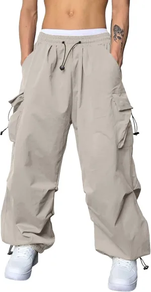 Men's Baggy Cargo Pants Casual Cotton Stretch Elastic Waist Pant Hiking Pant Multi Pockets