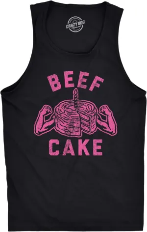 Mens Beef Cake Tanktop Funny Fitness Working Out Gym Trainer Graphic Tank Top