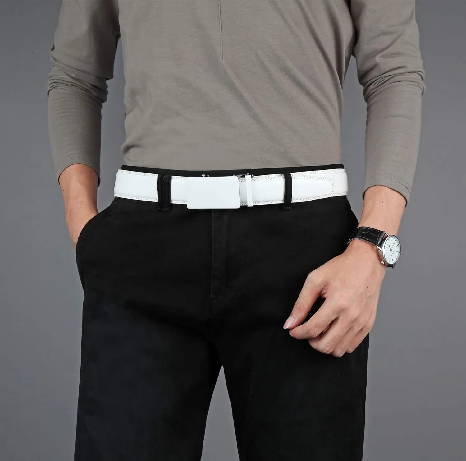 Men's Belt,Ratchet Dress Belt with Automatic Buckle Brown/Black-Trim to Fit-35mm wide