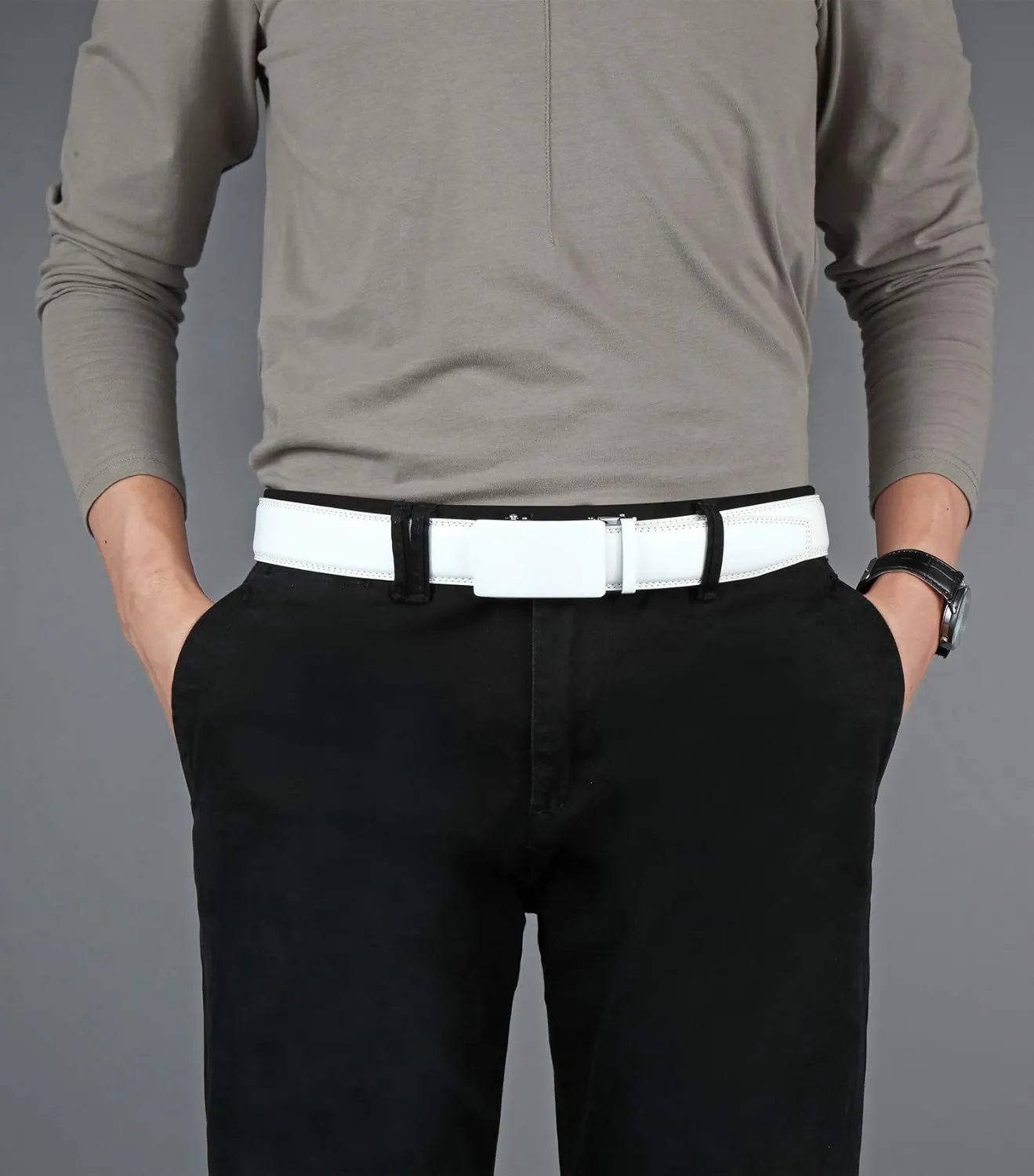 Men's Belt,Ratchet Dress Belt with Automatic Buckle Brown/Black-Trim to Fit-35mm wide